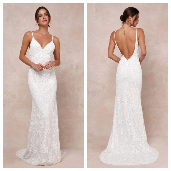 Lulus Everlasting Passion White Sequin Beaded Backless Maxi Dress Lulus Everlasting Passion White Sequin Beaded Backless Maxi Dress